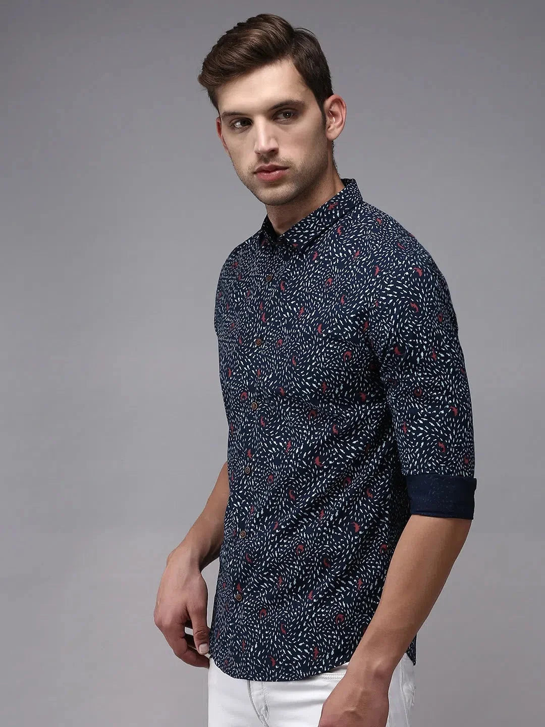 Trendy Blue Printed Mens Shirt - DesiQlo Cotton Casual Shirt