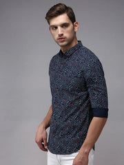 Men Blue Printed Casual Shirt-EASTIONPRINT-1426-Navyblue