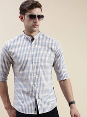 Men Cream Checked Casual Shirt-LAVINIA-0825-Cream