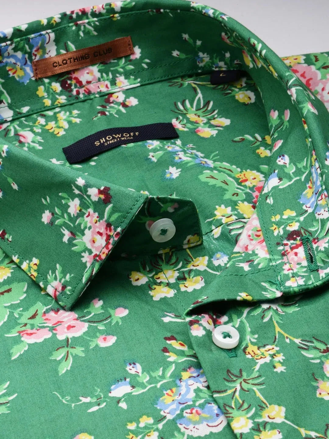 Green Floral Mens Shirt - Printed Cotton Shirt by DesiQlo
