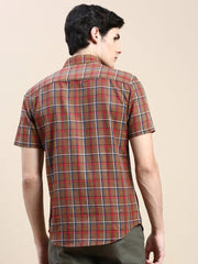 Men Brown Checked Casual Shirt-ALMACHECKS-80-Brown