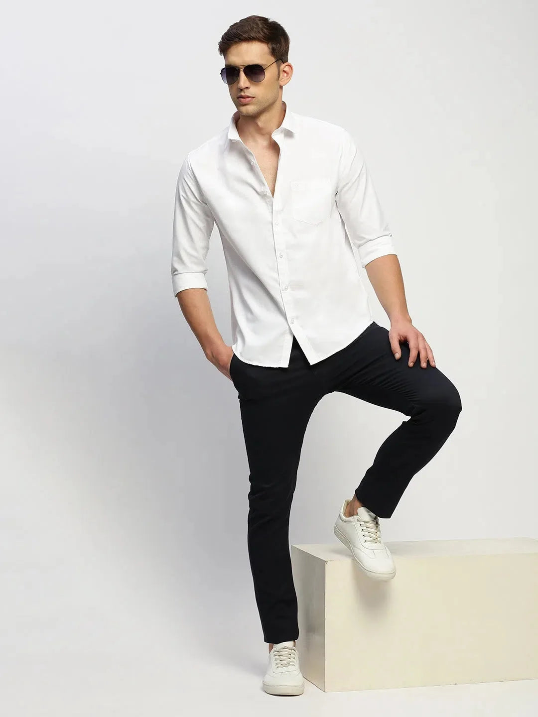 White Solid Cotton Mens Shirt | DesiQlo Formal Shirts Sale
