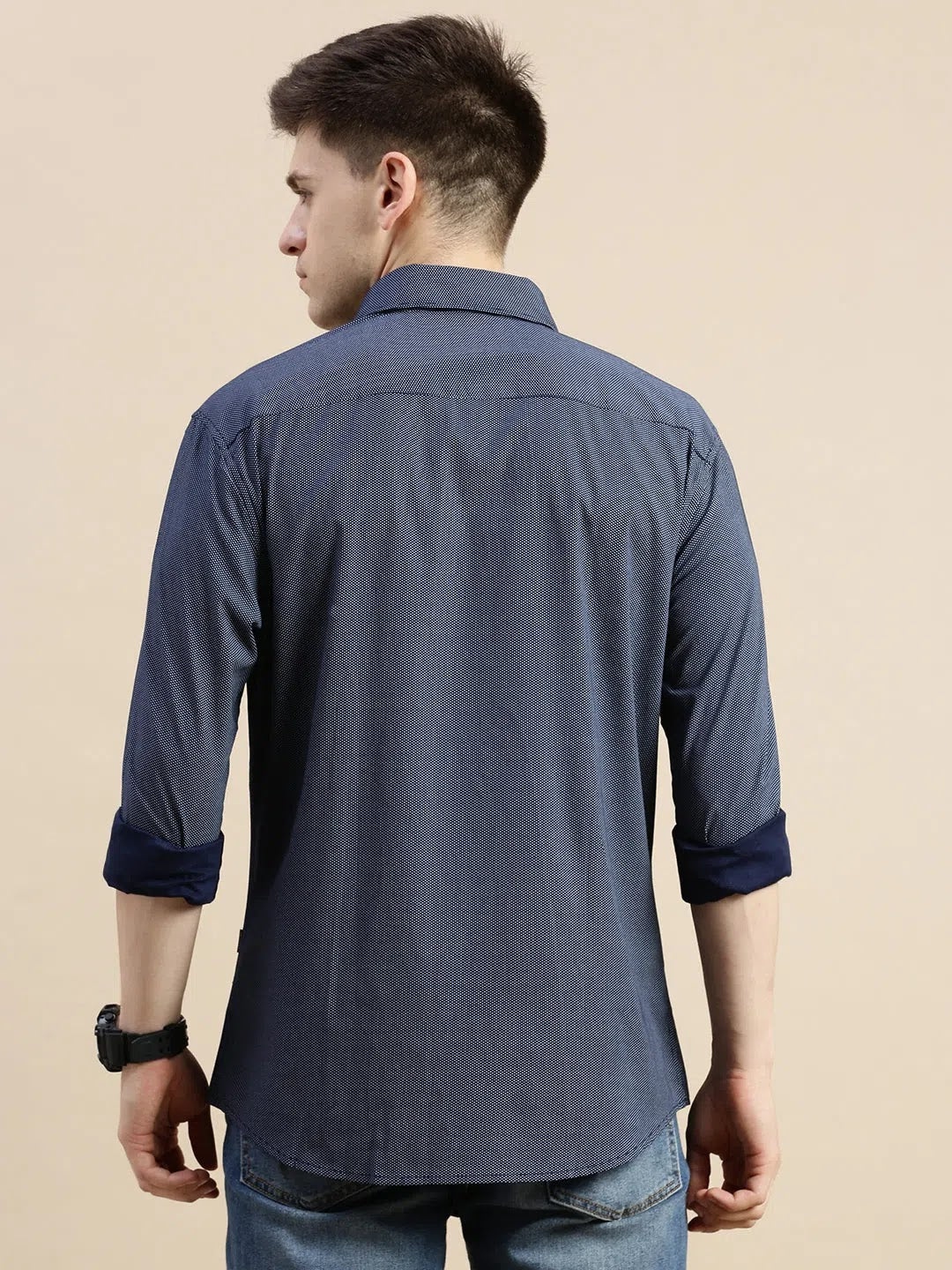 Navy Polka Dot Mens Shirt | Casual Printed Shirt - DesiQlo