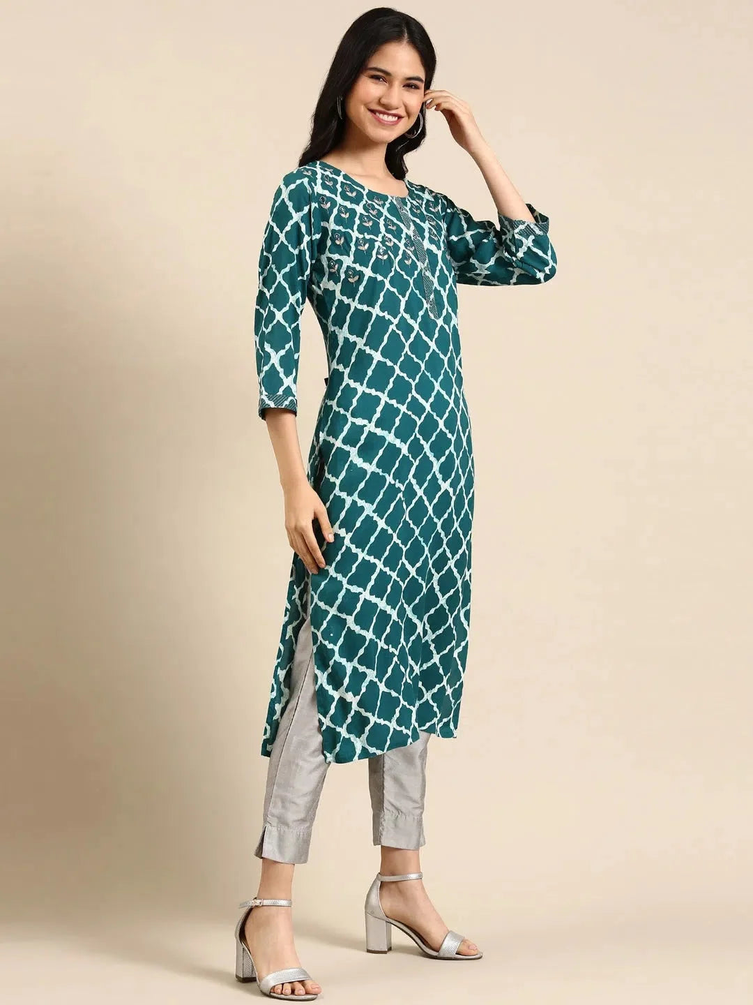 Teal Tie Dye Indian Kurta for Women - Cotton Straight Kurti