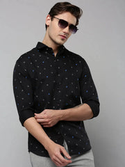 Men Black Printed Casual Shirt-TVSPRINT-4851-Black