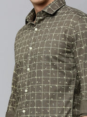 Men Green Checked Casual Shirt-FLIORIONIEPRINT-3497-Olive