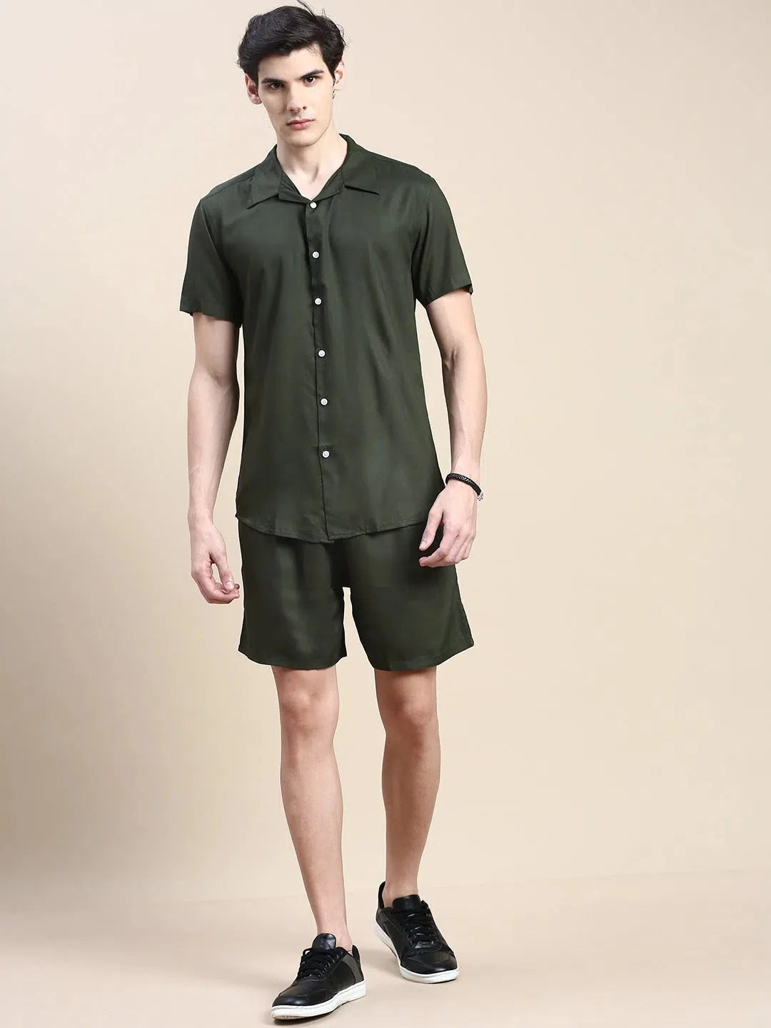 Men's Green Solid Cotton Casual Co ord Set | Two Piece Sets