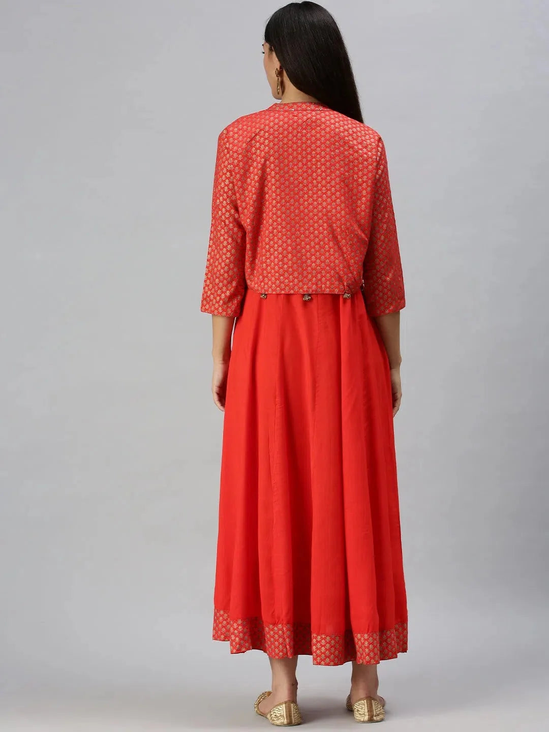 Red Printed Anarkali Kurti for Women - Cotton Anarkali Suit