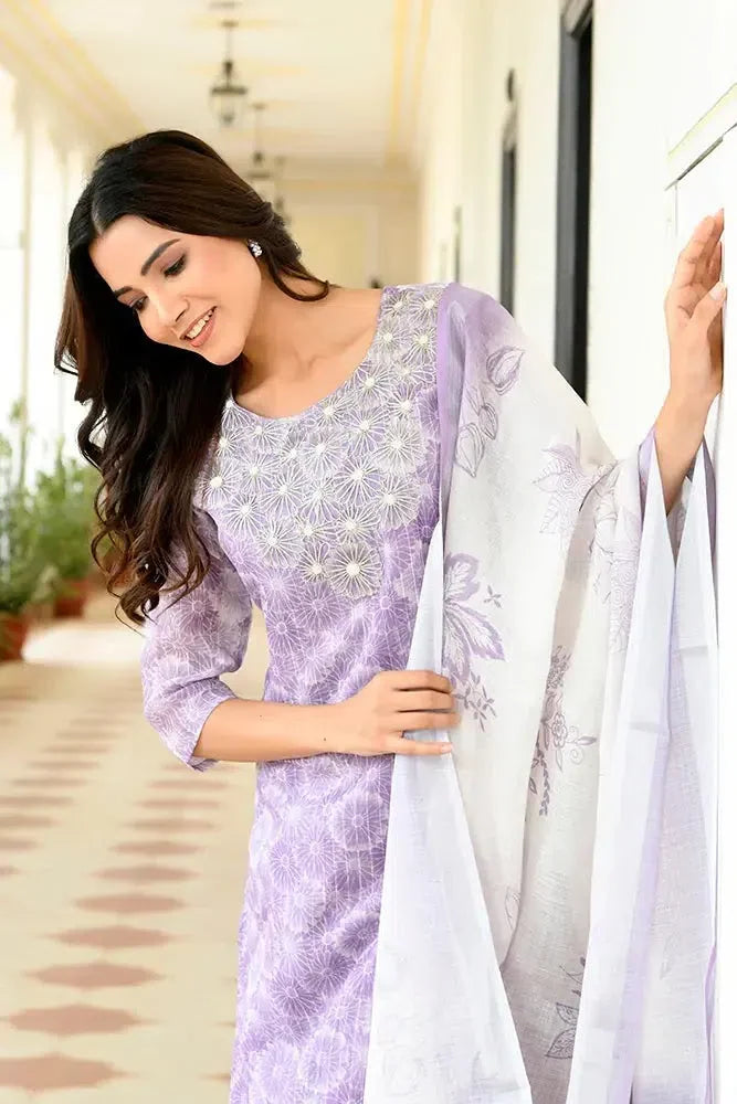 Lavender Linen Kurta Set | Designer Kurta Sets for Women