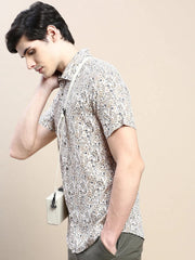 Men Cream Printed Casual Shirt-GEORGE-1625-Cream