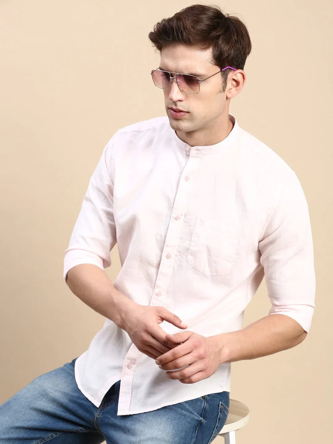 Men Pink Solid Casual Shirt-ASALINEN-4927-Pink