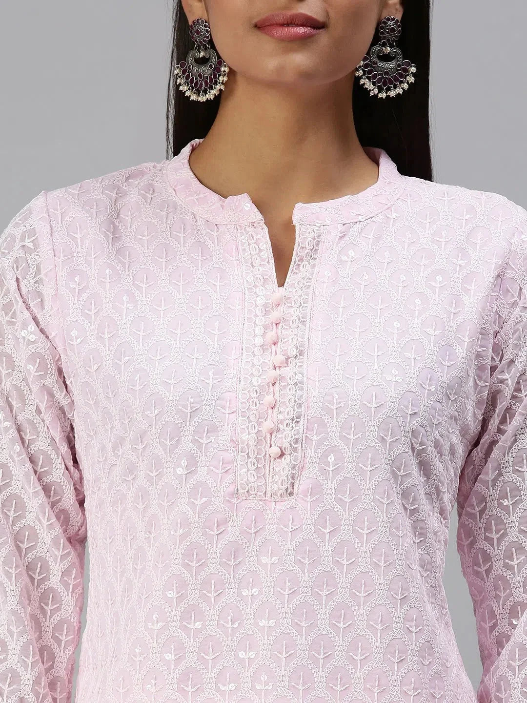 Pink Embroidered Nylon Kurta- Stylish Indian Kurta for Women