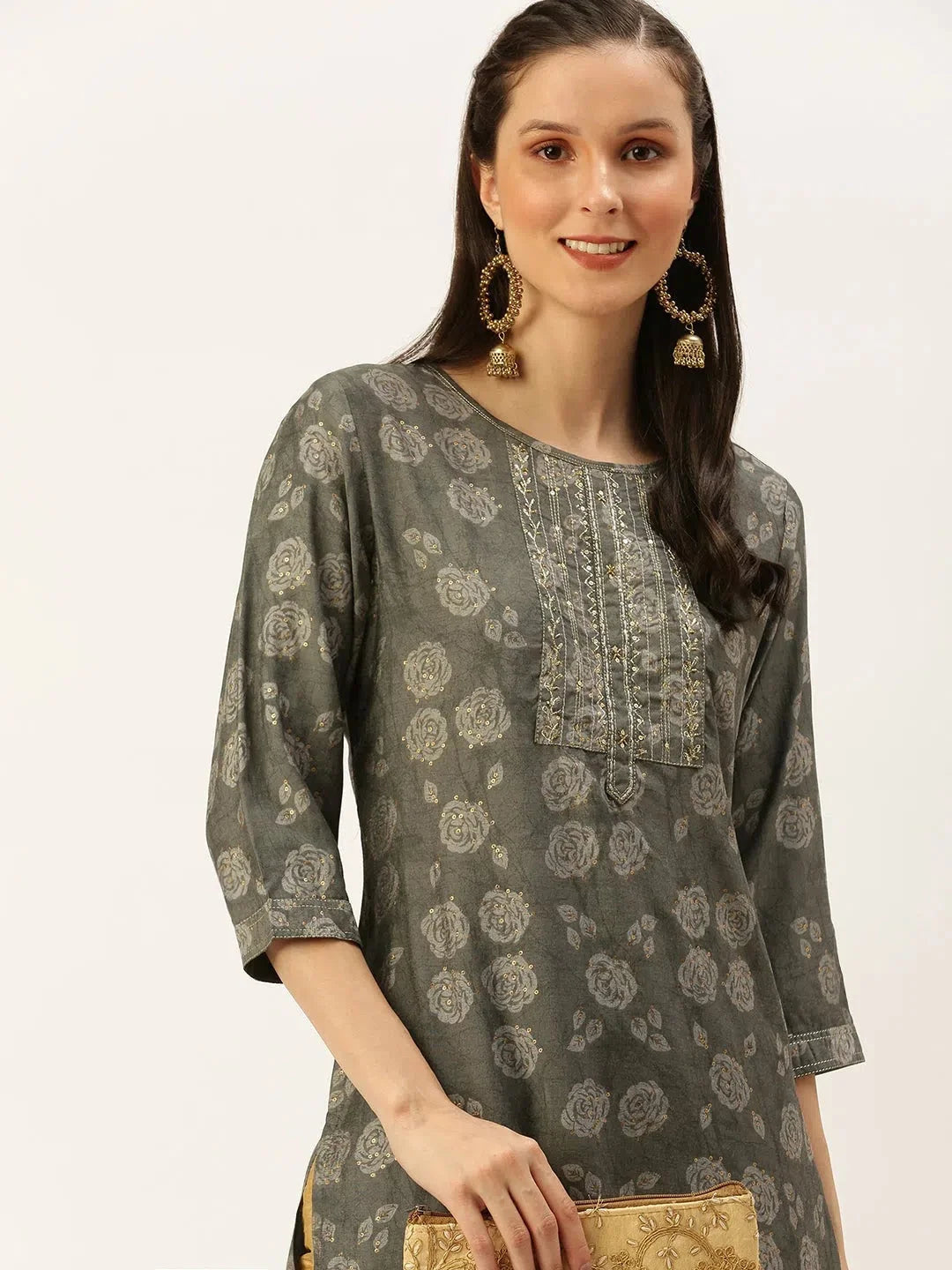 Grey Embellished Kurta - Stylish Indian Kurtas for Women