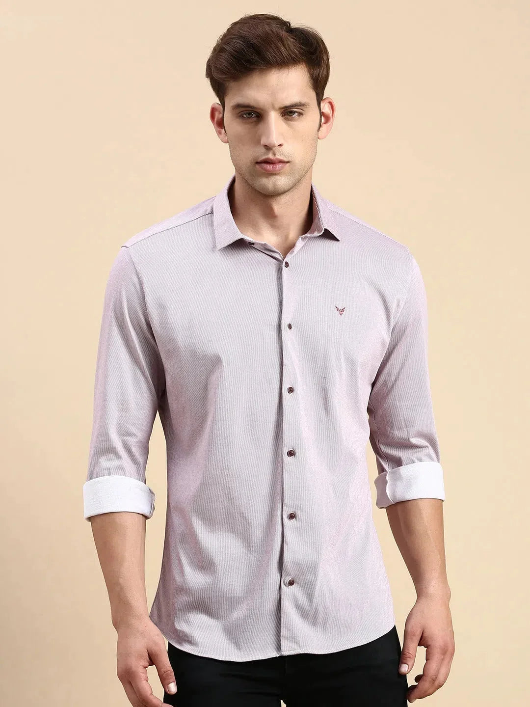 Men's Mauve Striped Cotton Shirt - Casual Mens Shirt DesiQlo