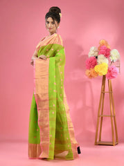 Parrot Green Pure Cotton Tant Saree With Zari Border-MA51TT43540044