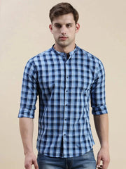 Men Blue Checked Casual Shirt-LAVINIA-1104-Blue