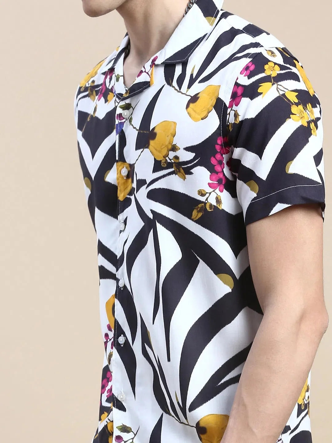 Men's White Printed Casual Co ord Set | Printed Co ord Set