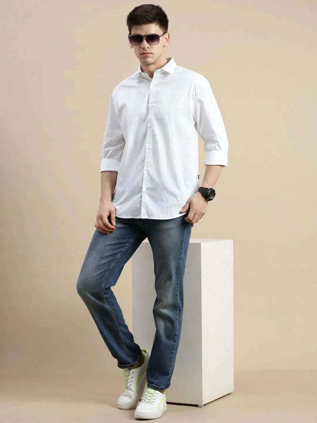 White Graphics Printed Shirt - DesiQlo Casual Mens Shirt