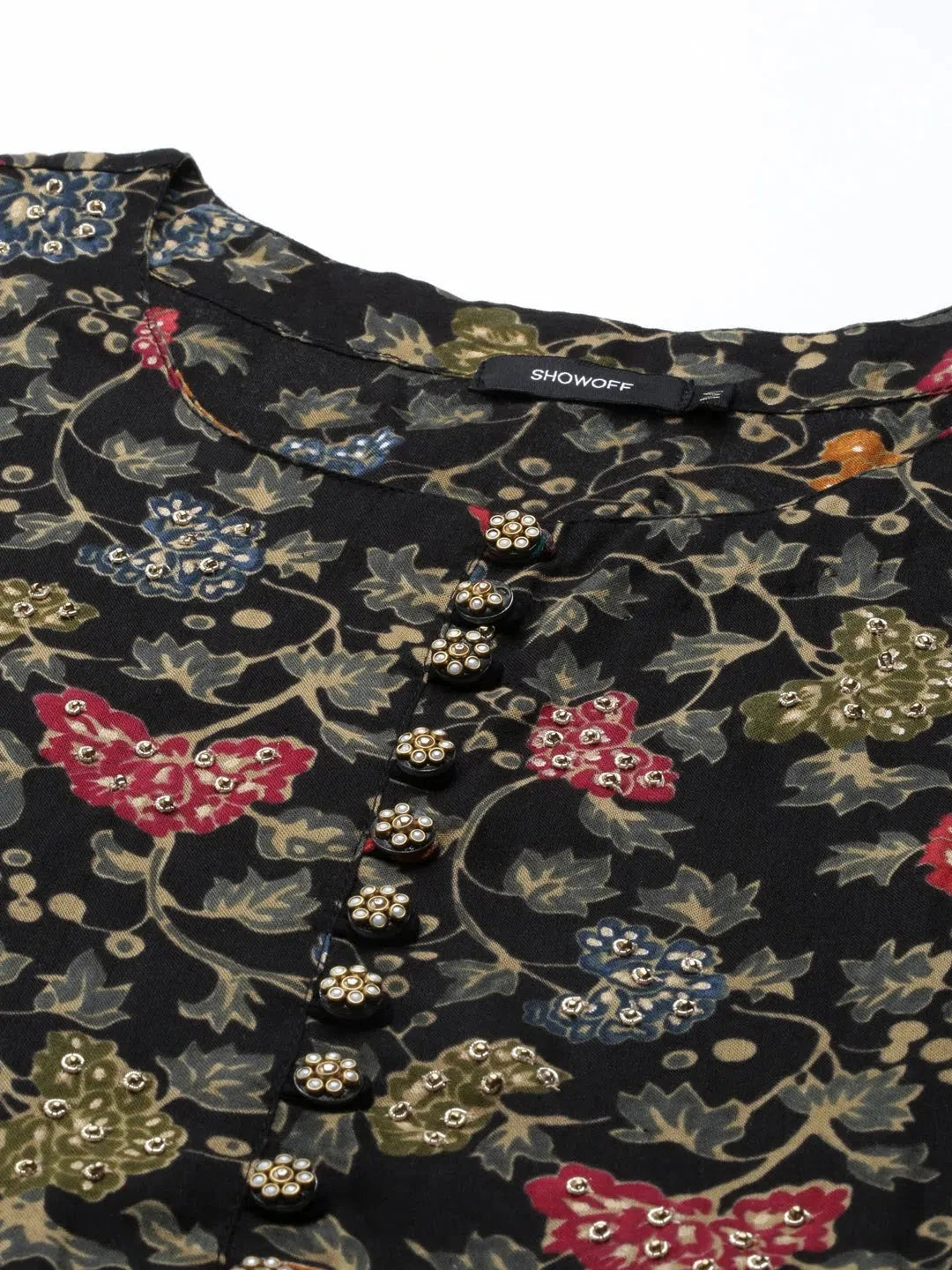 Black Printed Cotton Anarkali Kurta for Women | Anarkali Kurti