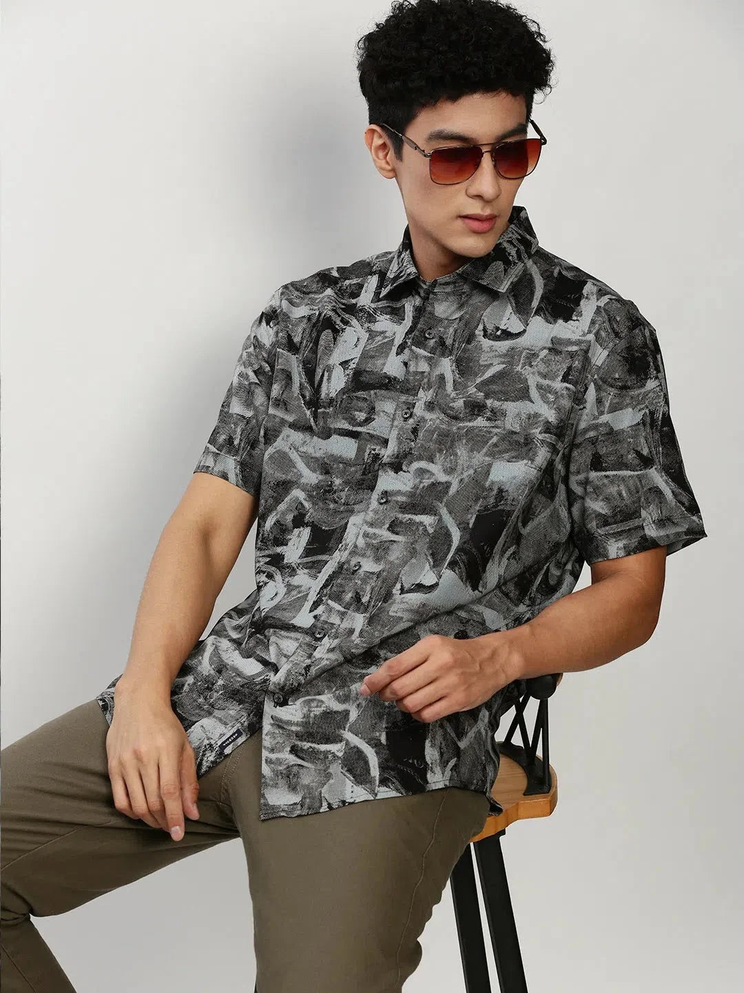 Black Printed Mens Shirt - DesiQlo Cotton Casual Shirts