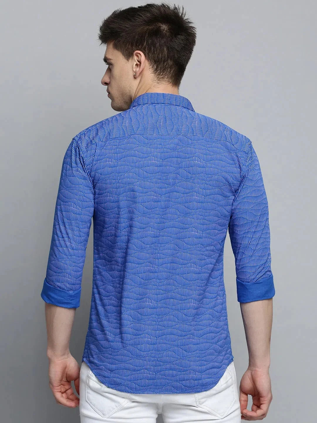Mens Blue Printed Cotton Shirt | Casual Style