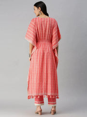 Women's PinkOff White Geometrical Kurta Sets-DW-1217-Pinkoffwhite
