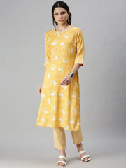 Women's Yellow Printed Kurta SetsKC3162-Yellow