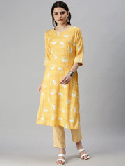 Women's Yellow Printed Kurta SetsKC3162-Yellow