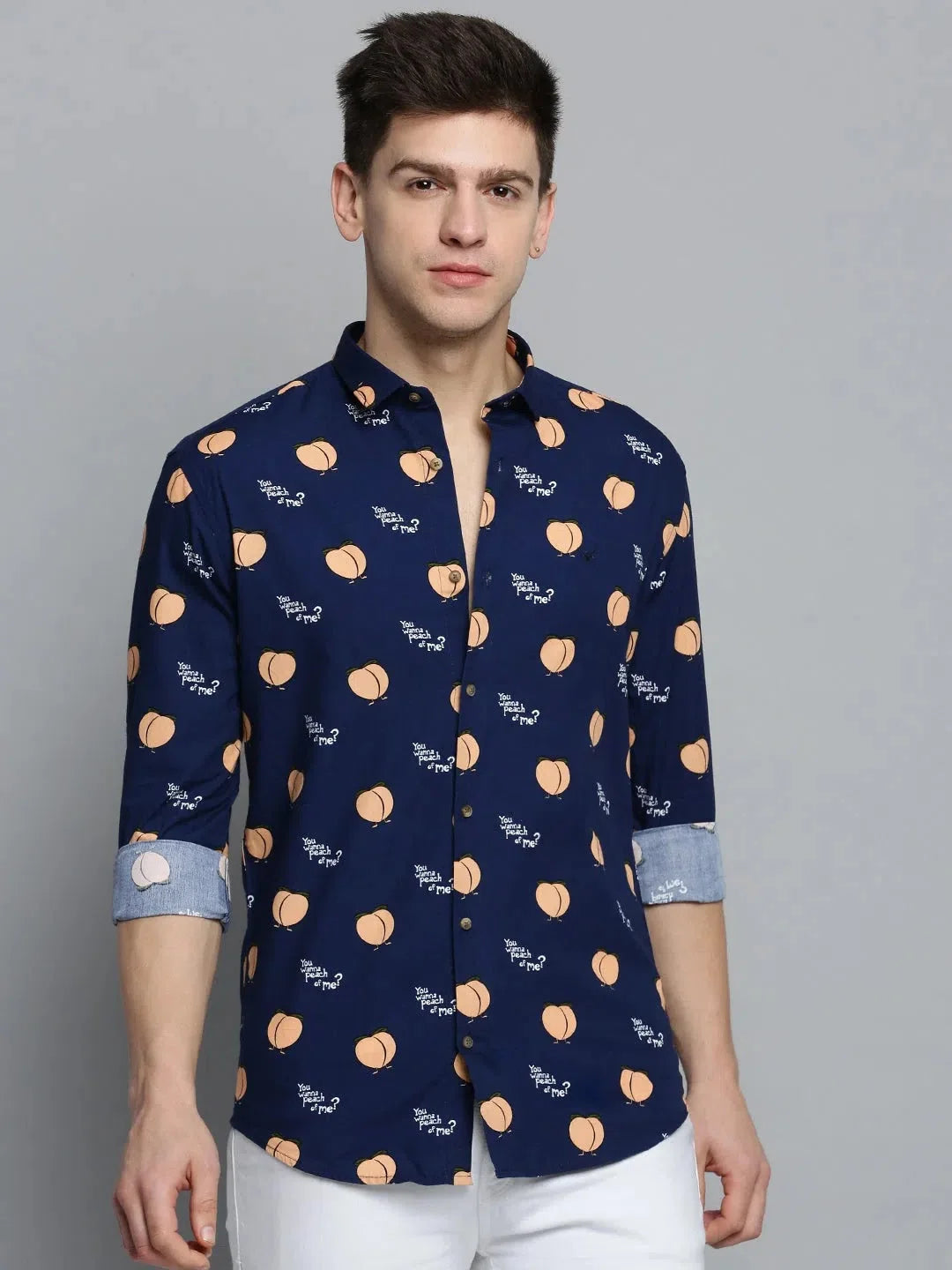 Stylish Navy Printed Mens Shirt - Cotton Casual Shirt | DesiQlo