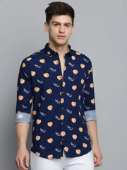 Men Navy Printed Casual Shirt-RDPRINT-3004-Navyblue