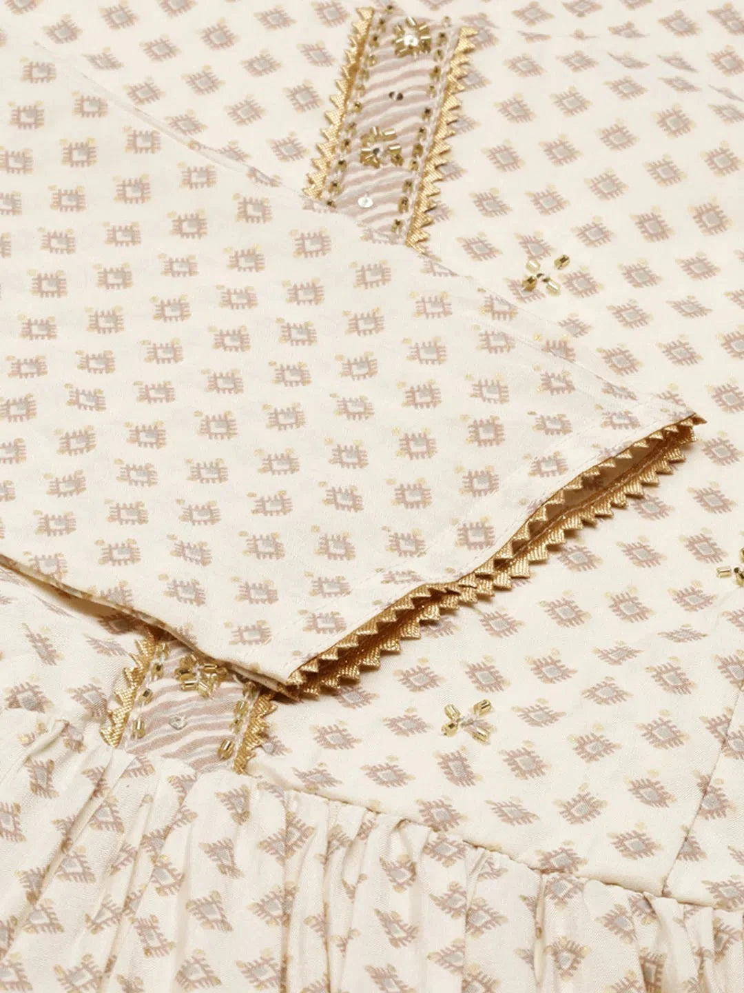 Beige Geometric Women's Kurta Set | Indian Kurta Sets