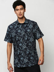 Men Navy Floral Casual Casual Shirts-GEORGE-1655-Navyblue