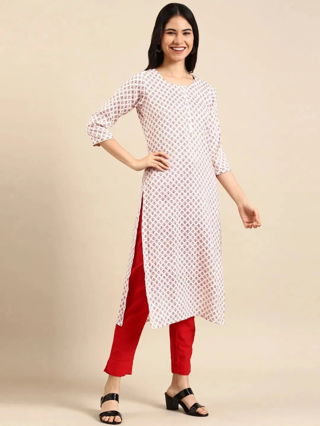Off White Printed Cotton Kurta | Women's Indian Kurta Ladies