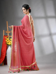 Salmon Pink Mul Cotton Soft Saree With Gota Patti Borders-MA62MCT33880009