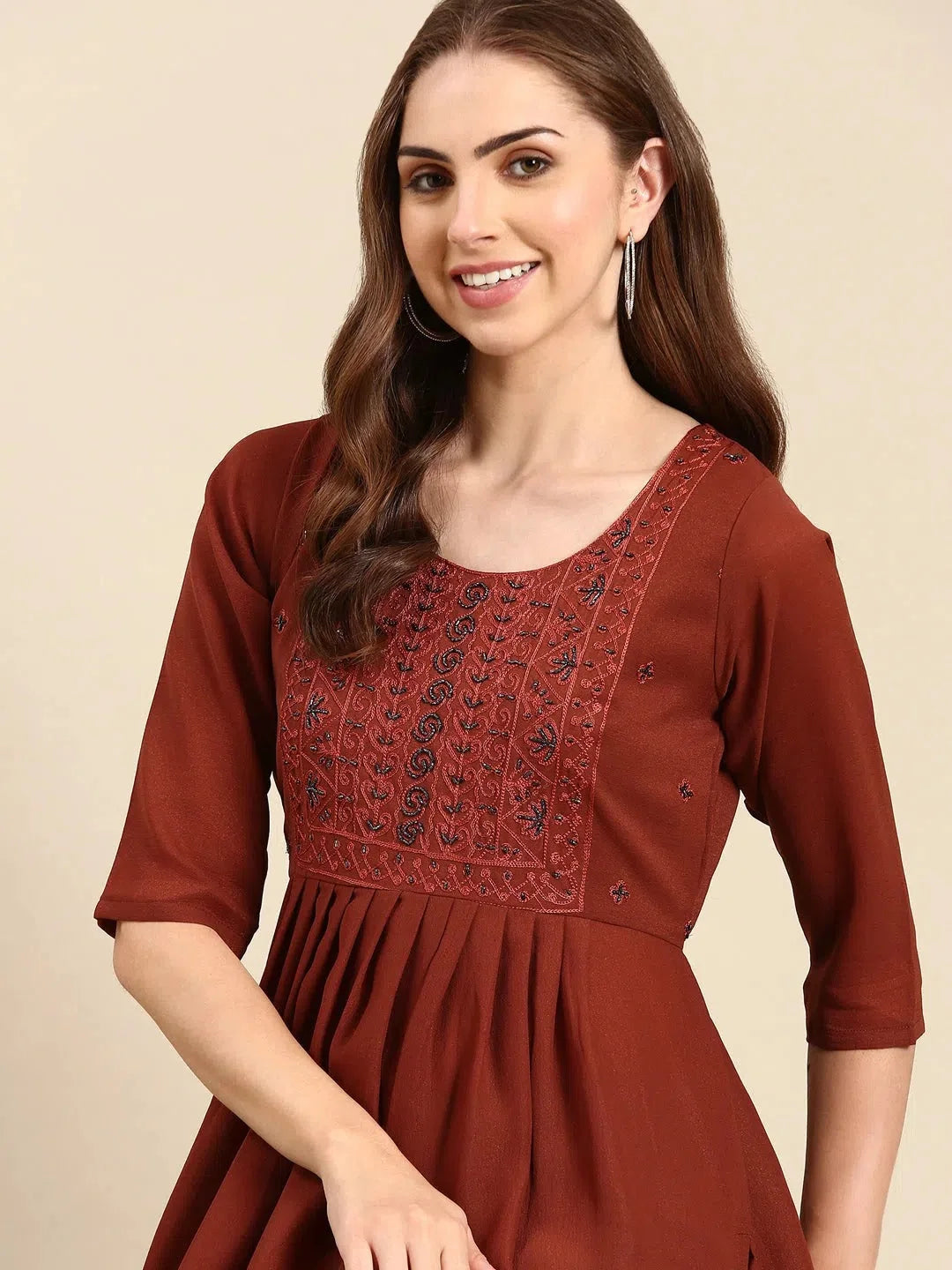 Women's Brown Embellished Anarkali Kurta-SKC-1027-Brown