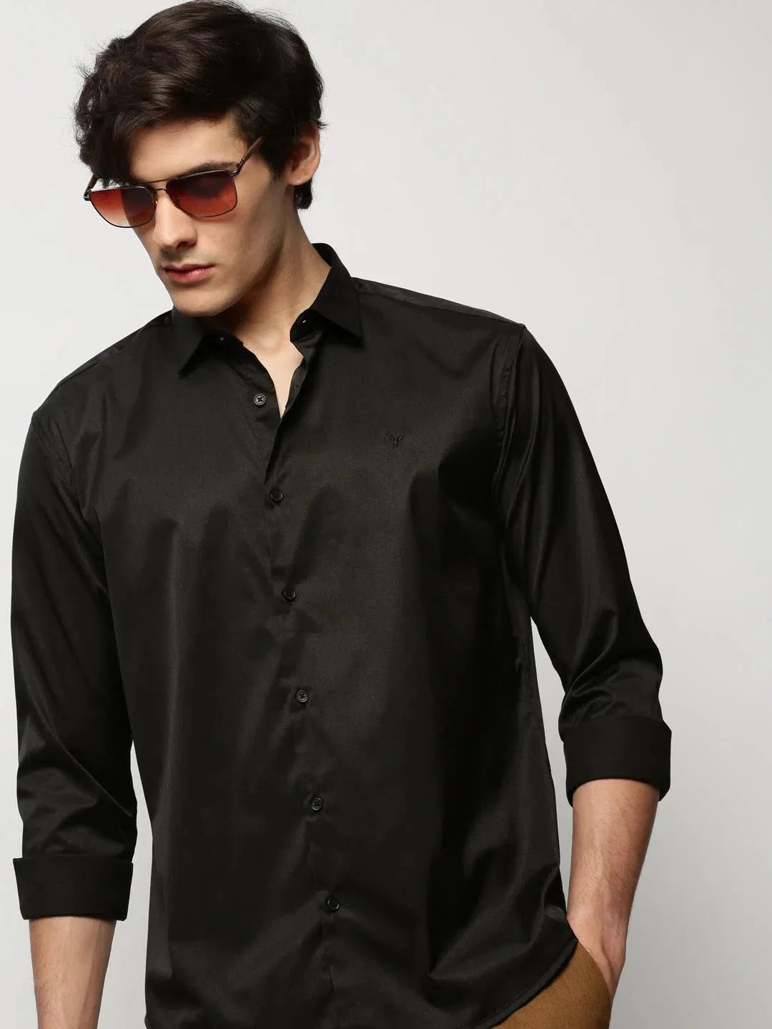 Men Black Solid Casual Casual Shirts-TAVANTAPLAIN-5517-Black