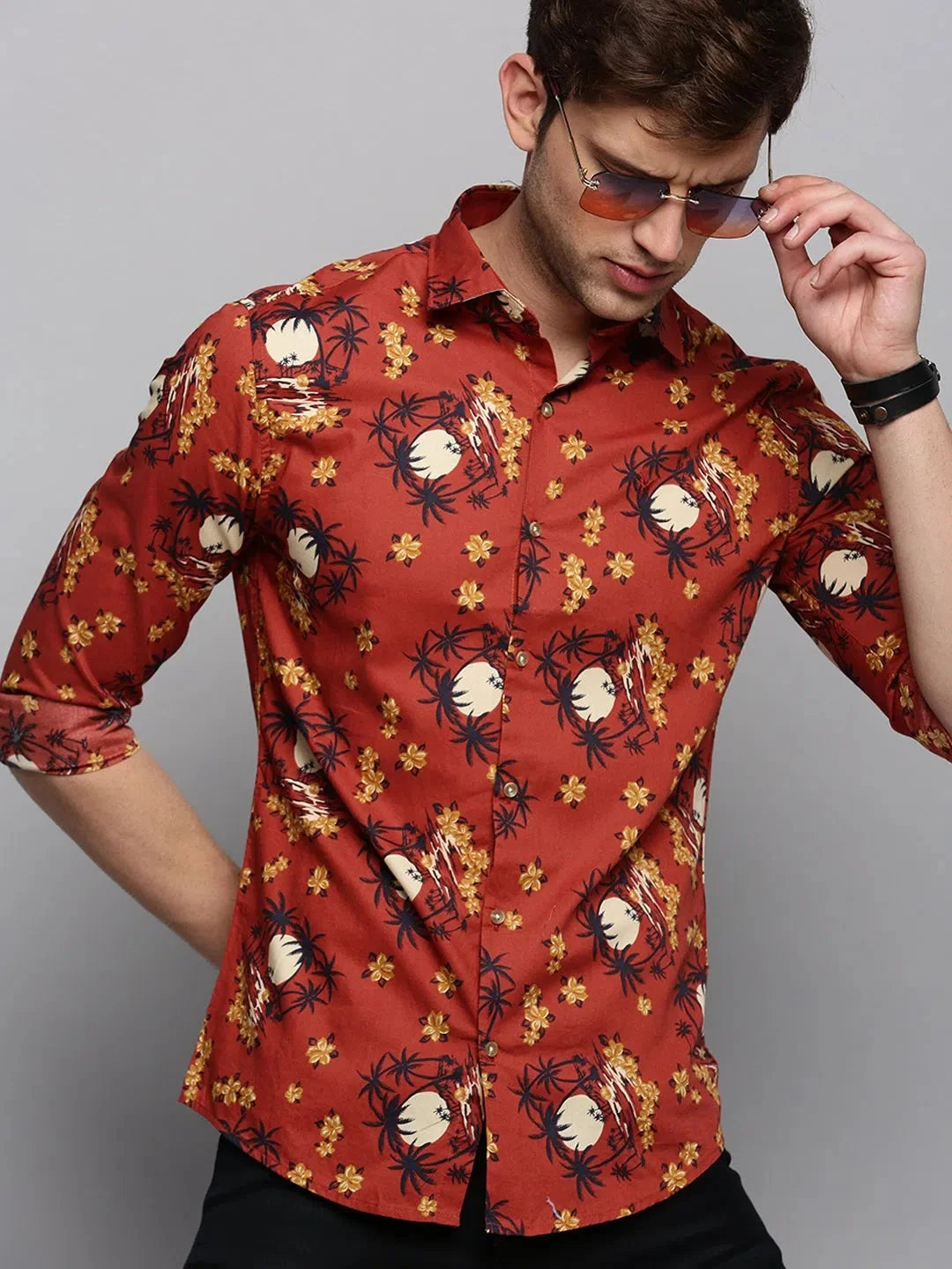 Stylish Rust Printed Mens Shirt - Cotton Casual Shirt | DesiQlo