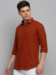 Men Rust Solid Formal Shirt-SOFIALINEN-3256-Rust