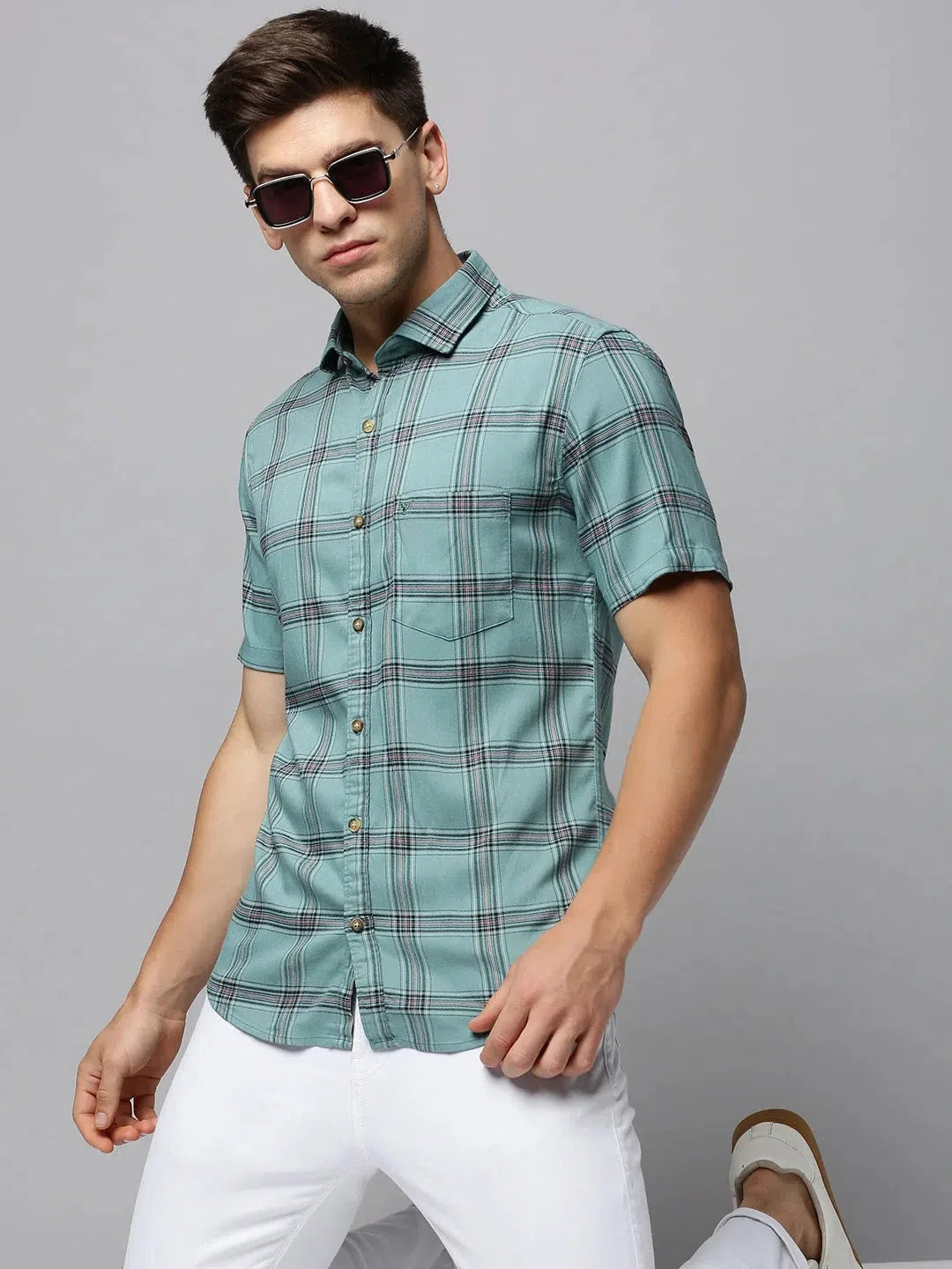 Green Checked Shirt for Men | Cotton Mens Shirt | DesiQlo