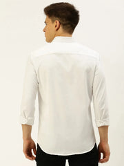 Men White Solid Casual Shirt-PARXPLAINDOBBY-3153-White