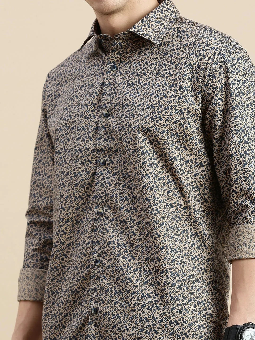 Beige Floral Mens Shirt | Stylish Cotton Printed Shirt