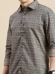 Men Beige Floral Casual Shirt-DAITON-3477-Beige