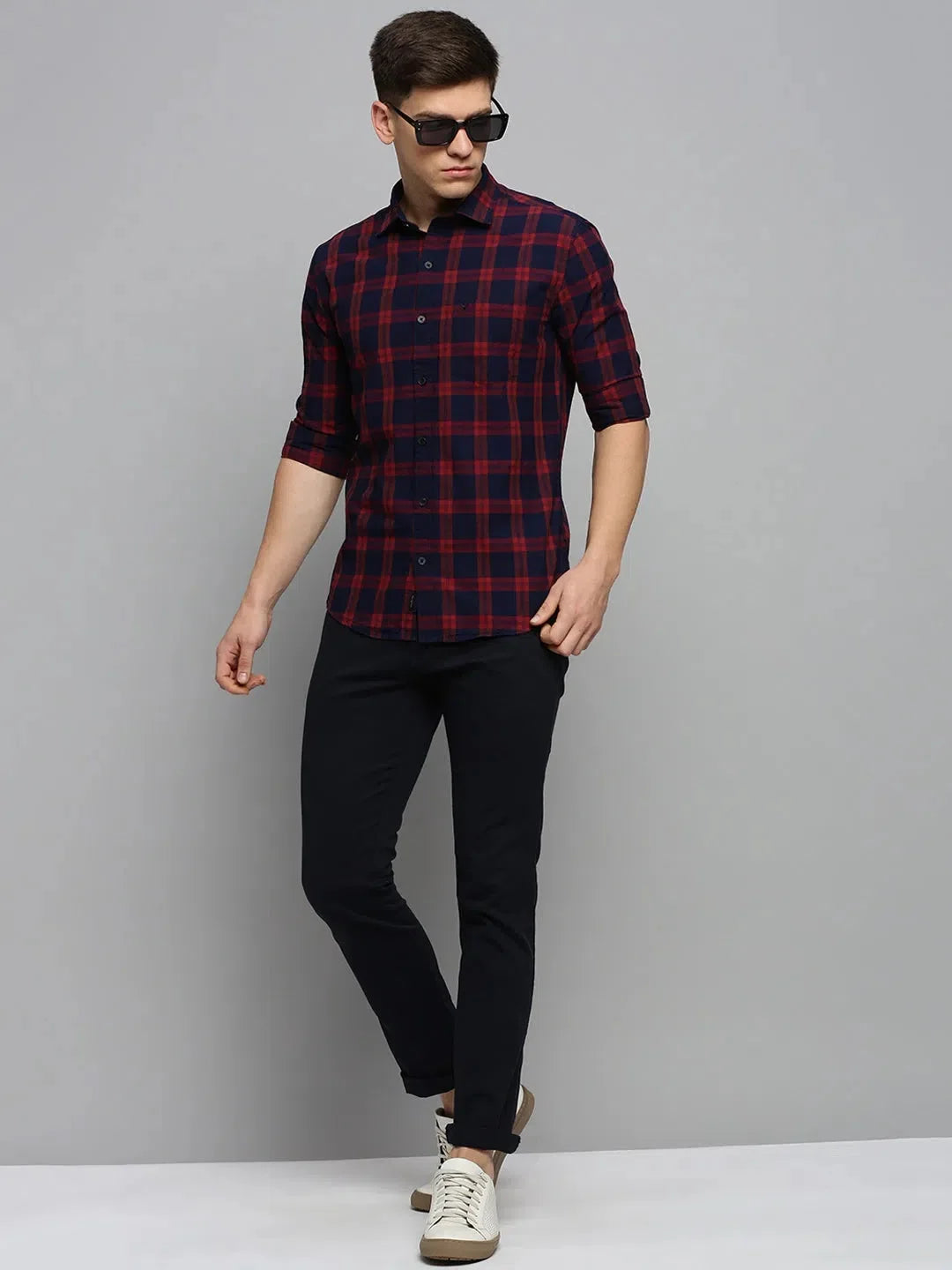 Trending Men's Navy Checked Cotton Shirt | Casual Style