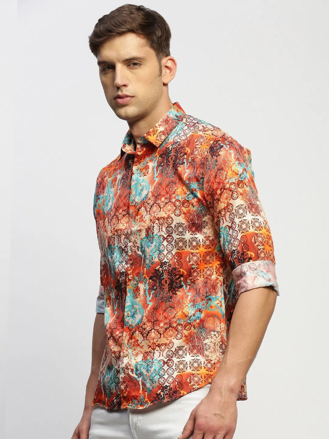 Men's Orange Printed Cotton Shirt | Stylish Printed Shirt