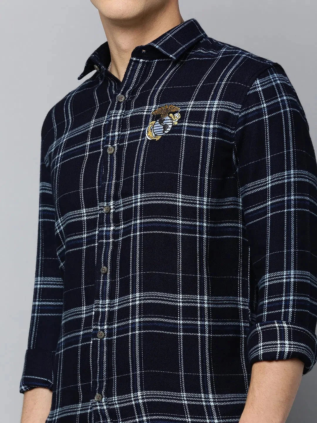 Mens Navy Checked Cotton Shirt | DesiQlo Casual Formal Shirts