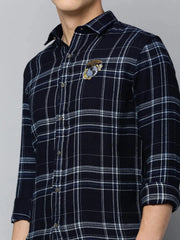 Men Navy Checked Casual Shirt-NEOCHECKS-5174-Navyblue
