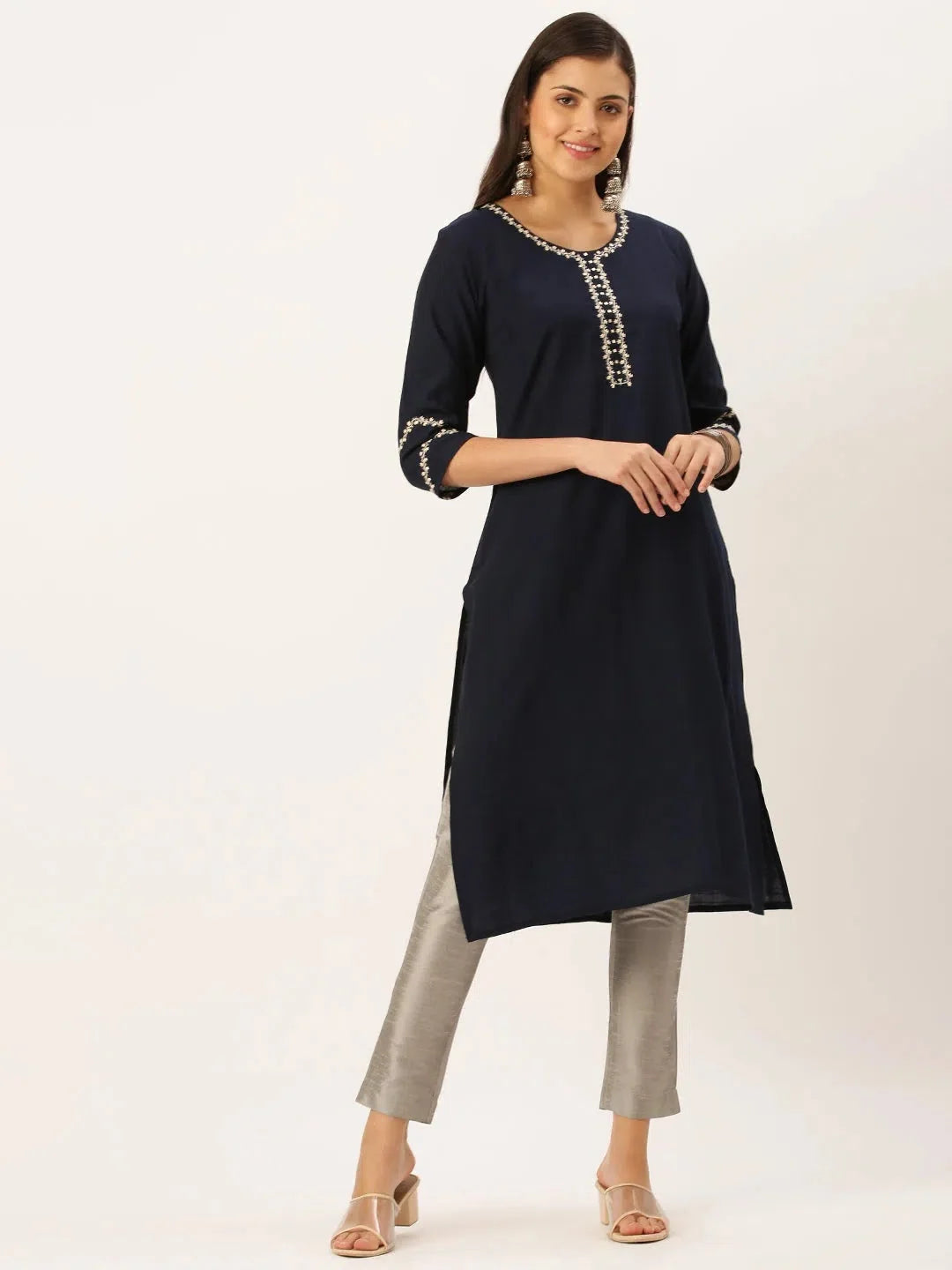 Blue Embroidered Indian Kurtis - DesiQlo Cotton Kurtas