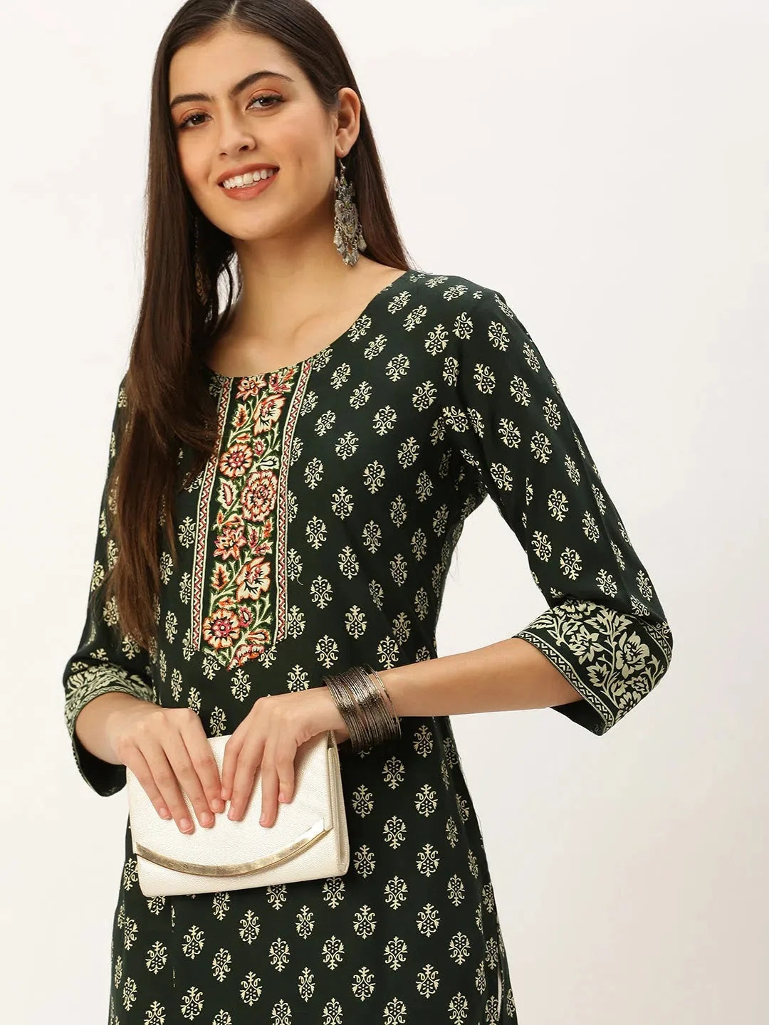 Green Printed Cotton Indian Kurta | Stylish Women's Kurtas