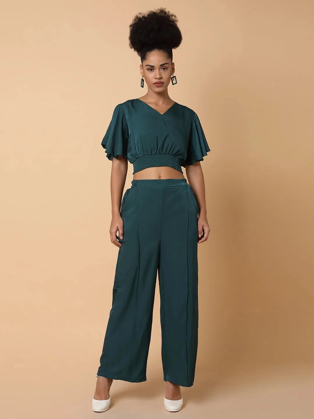 Green Solid Co Ords | Women's Viscose Two Piece Sets