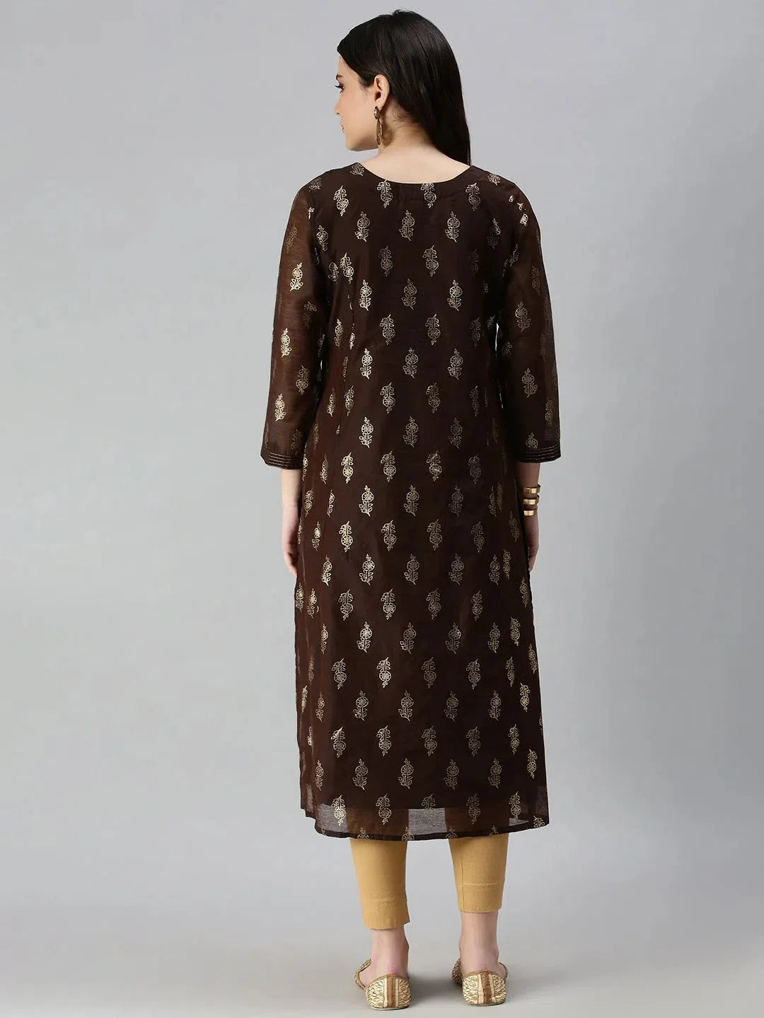 Brown Printed Cotton Kurta | Women's Daily Wear Indian Kurtis
